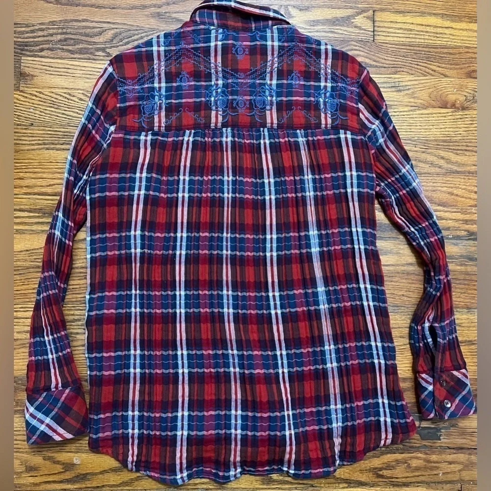 Free People Womens Magical Plaid Button Up Shirt, Red, Small
